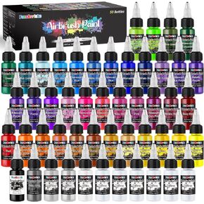 FansArriche Airbrush Paint, 44 Colors with 6 Thinners Acrylic Air Brush Paint Set, Ready to Spray Water-Based Opaque & Neon & Iridescent Acrylic Paint for Beginners, Artists, 20 ml/Bottle