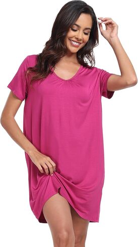 قميص نوم نسائي ناعم مطوي قميص نوم مريح بأكمام قصيرة (S-2XL) in Saudi Arabia
