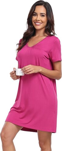 قميص نوم نسائي ناعم مطوي قميص نوم مريح بأكمام قصيرة (S-2XL) in Saudi Arabia