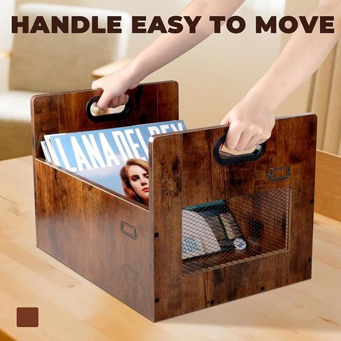 حامل تسجيل فينيل مطور، صندوق تخزين سجل الفينيل، تخزين ألبوم التسجيل لسجلات الفينيل، منظم تخزين سجل الفينيل لأكثر من 80 سجل، صندوق سجل Lp خشبي عتيق مع مقبض للكتاب، ملف in Kuwait