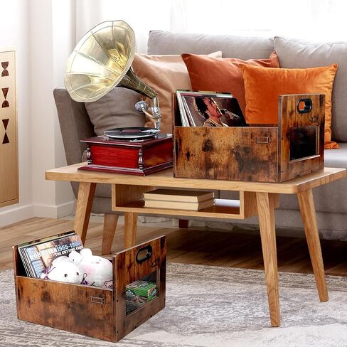 حامل تسجيل فينيل مطور، صندوق تخزين سجل الفينيل، تخزين ألبوم التسجيل لسجلات الفينيل، منظم تخزين سجل الفينيل لأكثر من 80 سجل، صندوق سجل Lp خشبي عتيق مع مقبض للكتاب، ملف in Kuwait