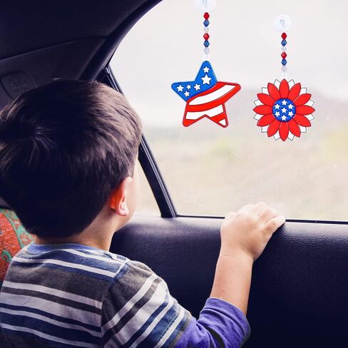 24 Sets Patriotic Suncatchers Ornaments Decorations DIY Window Paint Art Stickers Craft Kit American Star Heart Sun Catchers for Kids Classroom Patriotic 4th of July Activity Art Projects Party Favors in Saudi Arabia
