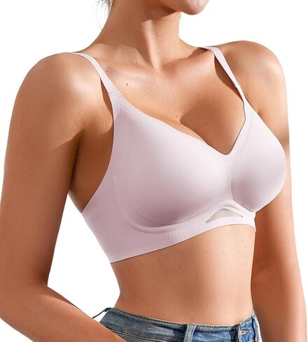 DEANGELMON Scalloped V Neck Wireless Bras for Women Seamless No Underwire Full Coverage Push Up Bras Soft Comfort Bralettes in Saudi Arabia