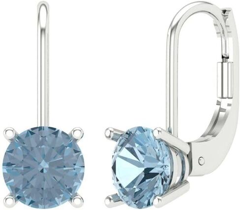 0.9ct قطع مستديرة سوليتير الطبيعية السماء الزرقاء توباز للجنسين رافعة الظهر قطرة استرخى أقراط 14k الذهب الأبيض مجوهرات خالية من الصراع in Saudi Arabia