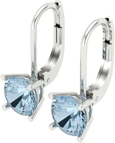 0.9ct قطع مستديرة سوليتير الطبيعية السماء الزرقاء توباز للجنسين رافعة الظهر قطرة استرخى أقراط 14k الذهب الأبيض مجوهرات خالية من الصراع in Saudi Arabia