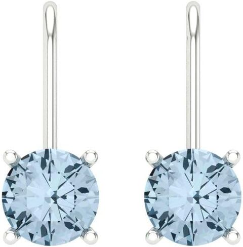 0.9ct قطع مستديرة سوليتير الطبيعية السماء الزرقاء توباز للجنسين رافعة الظهر قطرة استرخى أقراط 14k الذهب الأبيض مجوهرات خالية من الصراع in Saudi Arabia