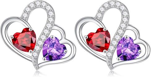 Iefil Christmas Gifts for Women - 925 Sterling Silver Double Heart Birthstone Earrings | Anniversary Birthday Gifts for Women | Personalized Gifts | Jewelry Gifts for Wife Mom Her in Kuwait