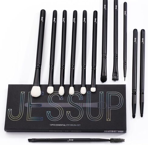 جيسوب مجموعة فرش مكياج نباتية فاخرة صديقة للبيئة للبودرة وكريم الاساس والهايلايت والكونسيلر وظلال العيون ودمج الحواجب وتحديد الحواجب، مجموعة فرش سبولي، 12 قطعة T327 in Kuwait