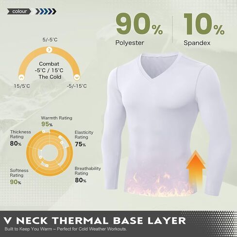 Men's Thermal Compression Shirts V Neck Fleece Lined Long Sleeve Athletic Base Layer Tops for Running Workout in Kuwait