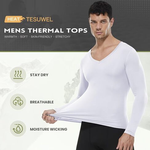 Men's Thermal Compression Shirts V Neck Fleece Lined Long Sleeve Athletic Base Layer Tops for Running Workout in Kuwait