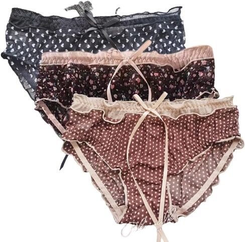 Women’s Underwear Cotton Panties Floral Lace Ruffled Cute Kawaii Japanese Underwear 3 Pack in Kuwait