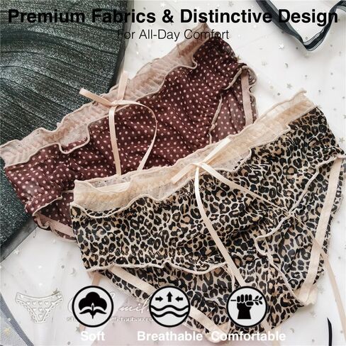 Women’s Underwear Cotton Panties Floral Lace Ruffled Cute Kawaii Japanese Underwear 3 Pack in Kuwait