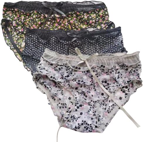 Women’s Underwear Cotton Panties Floral Lace Ruffled Cute Kawaii Japanese Underwear 3 Pack in Kuwait