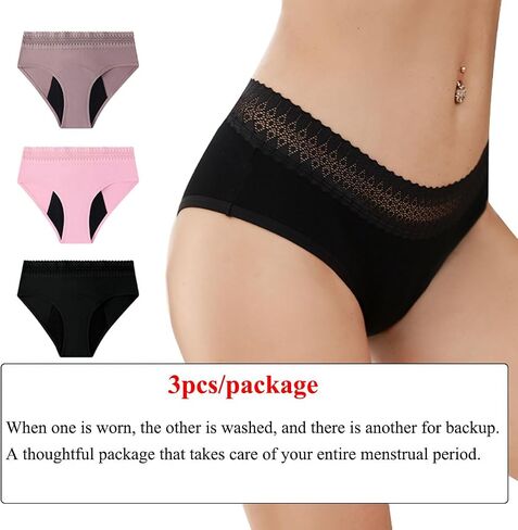 3PCS Period Panties for Women Teens Girls, Absorbent Underwear Postpartum Underwear Panty in Saudi Arabia