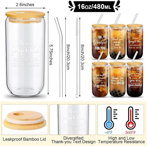 18 Pcs Employee Appreciation Gift Set for Women Thank You Inspirational Gifts with A6 Leather Journal Notebook 16 Oz Glass Cup Glitter Ballpoint Pen (Thank You) in Kuwait