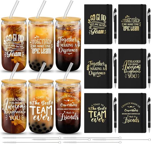 18 Pcs Employee Appreciation Gift Set for Women Thank You Inspirational Gifts with A6 Leather Journal Notebook 16 Oz Glass Cup Glitter Ballpoint Pen (Thank You) in Kuwait