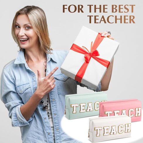 9 Pieces Preppy Patch Makeup Bag Chenille Letters Cosmetic Bag Smile Lightning Heart Pu Leather Portable Waterproof Toiletry Bag Travel Makeup Bag for Women (Bright Color,Glam) in Kuwait