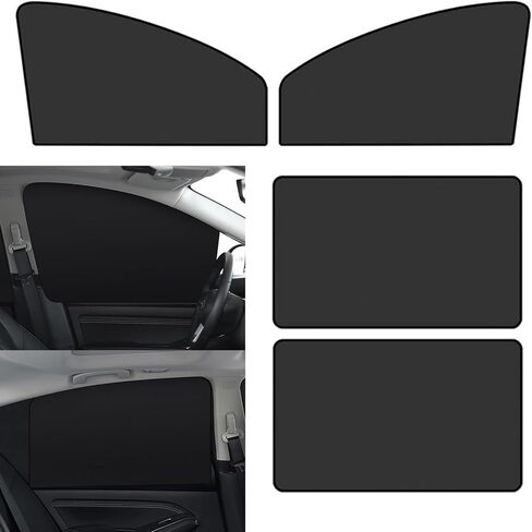 4 PCS Car Side Window Sunshade Kit, 18.9" x 24.4" x 12.9" + 31.5" x 18.9" Adsorption-Type Free Ventilation Privacy Cover, Keep Vehicle Cool Heat Insulation Curtain, Universal for Cars (Black) in Saudi Arabia
