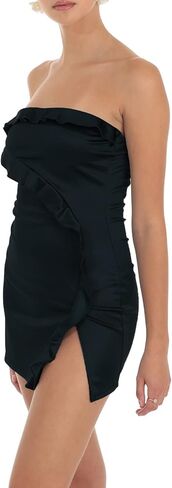 Y2K فستان نسائي صيفي مقصوص مثير بدون حمالات بدون ظهر فستان قصير قصير للفتيات المراهقات (وردي، S) in Kuwait