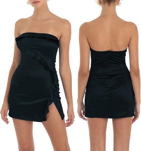 Y2K فستان نسائي صيفي مقصوص مثير بدون حمالات بدون ظهر فستان قصير قصير للفتيات المراهقات (وردي، S) in Kuwait