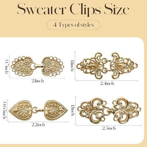 AXEN Vintage Sweater Swirl Clip Cape Cloak Clips for Dress Retro Cardigan Clip Shawl Collar Clasp Dress Shirt Button Clip for Girl Women, Pack of 4 Gold in Saudi Arabia