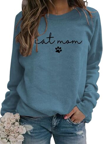Kisswow Womens Cat Mom Shirts Long Sleeve Cute Graphic Tees Cat Mama Sweatshirt in Saudi Arabia
