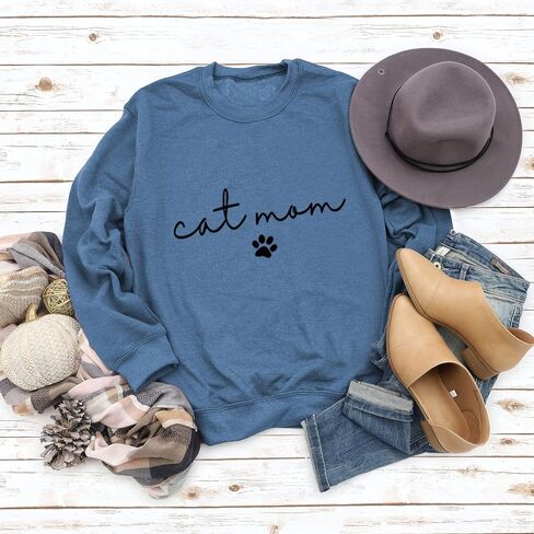 Kisswow Womens Cat Mom Shirts Long Sleeve Cute Graphic Tees Cat Mama Sweatshirt in Saudi Arabia