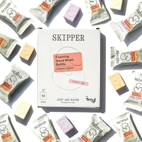 Tirtyl Skipper Foaming Hand Soap Tablet Refills - 12 Pack - 96 fl oz total (12x 8 fl oz) - Rebranded - Compostable Packaging - Bergamot, Blue Cypress & Sage in Saudi Arabia