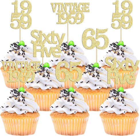 Gyufise 24Pcs 65th Birthday Cupcake Toppers Glitter Cheers to 65 Fabulous Sixty Five Vintage 1959 Cupcake Picks 65th Birthday Wedding Anniversary Party Cake Decorations Supplies Gold in Saudi Arabia