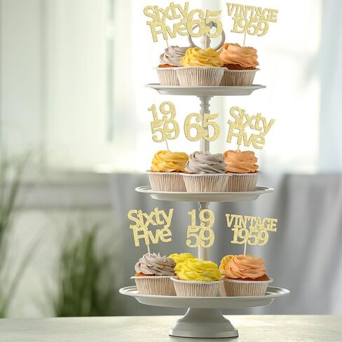 Gyufise 24Pcs 65th Birthday Cupcake Toppers Glitter Cheers to 65 Fabulous Sixty Five Vintage 1959 Cupcake Picks 65th Birthday Wedding Anniversary Party Cake Decorations Supplies Gold in Saudi Arabia