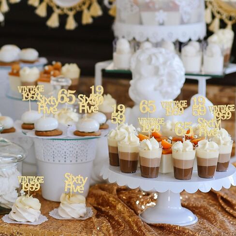 Gyufise 24Pcs 65th Birthday Cupcake Toppers Glitter Cheers to 65 Fabulous Sixty Five Vintage 1959 Cupcake Picks 65th Birthday Wedding Anniversary Party Cake Decorations Supplies Gold in Saudi Arabia