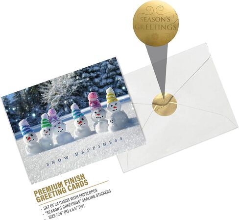 easykart labels 24 Christmas Greeting Cards with Envelopes, Snow Happiness Designs | 7.25 x 5.5 Inch Merry Christmas Cards with Seal Stickers For Friends, Family and loved Ones in Kuwait