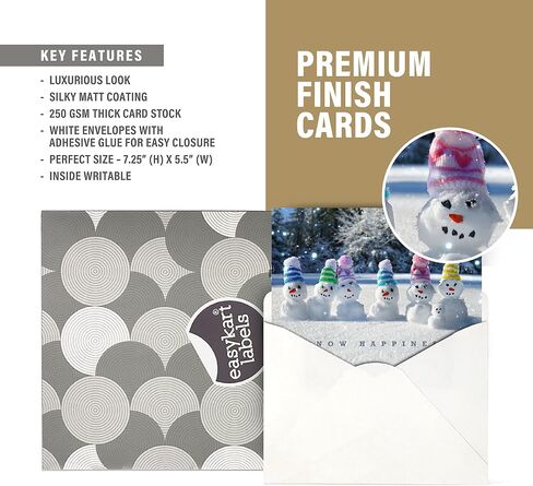 easykart labels 24 Christmas Greeting Cards with Envelopes, Snow Happiness Designs | 7.25 x 5.5 Inch Merry Christmas Cards with Seal Stickers For Friends, Family and loved Ones in Kuwait