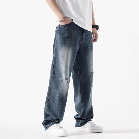 EnllerviiD Men's Baggy Denim Jeans Loose Fit Ripped Distressed Jean Hip Hop Vintage Skater Dance Pants Streetwear in Saudi Arabia