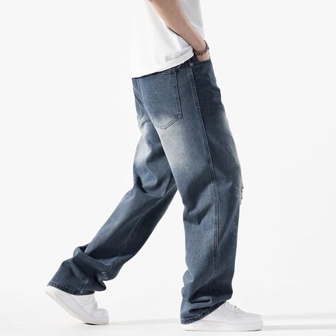 EnllerviiD Men's Baggy Denim Jeans Loose Fit Ripped Distressed Jean Hip Hop Vintage Skater Dance Pants Streetwear in Saudi Arabia