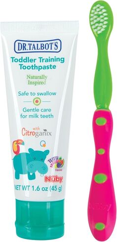 Dr. Talbot's Toddler Training Toothpaste Naturally Inspired with Citroganix, with Toothbrush Included, Blue/Green, 1.6 Ounce in Saudi Arabia