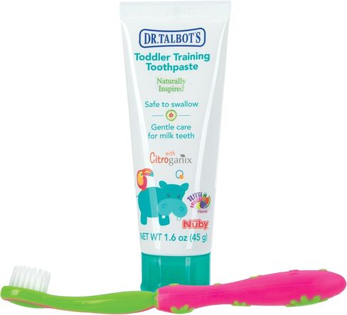 Dr. Talbot's Toddler Training Toothpaste Naturally Inspired with Citroganix, with Toothbrush Included, Blue/Green, 1.6 Ounce in Saudi Arabia