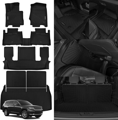 سجادات أرضية Naibeve لـ 2020-2024 Lincoln Aviator 6 مقاعد مع مقاعد دلو الصف الثاني لسيارة Lincoln Aviator Trunk Mat Cargo Mat Back Seat Cover Protector (حصائر الأرضية + سجادة صندوق السيارة + سجاد مسند الظهر) in Kuwait