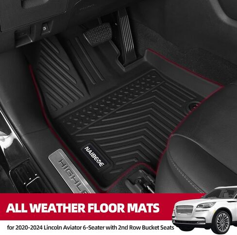 سجادات أرضية Naibeve لـ 2020-2024 Lincoln Aviator 6 مقاعد مع مقاعد دلو الصف الثاني لسيارة Lincoln Aviator Trunk Mat Cargo Mat Back Seat Cover Protector (حصائر الأرضية + سجادة صندوق السيارة + سجاد مسند الظهر) in Kuwait