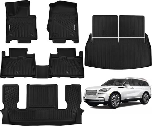 سجادات أرضية Naibeve لـ 2020-2024 Lincoln Aviator 6 مقاعد مع مقاعد دلو الصف الثاني لسيارة Lincoln Aviator Trunk Mat Cargo Mat Back Seat Cover Protector (حصائر الأرضية + سجادة صندوق السيارة + سجاد مسند الظهر) in Kuwait