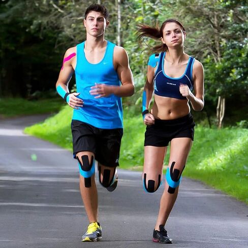 Waterproof Kinesiology Tape -<4-Rolls>-Athletic Tape for Joints Support & Muscle Pain Relief -<16.4ft Hollow >-Cotton Elastic Tape Perfect for Any Activity in Saudi Arabia
