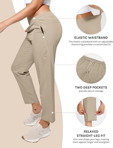 Womens Golf Pants Quick Dry Ultra Light Stretch Pockets Soft Workout Pants for Travel with Inside Drawstrings in Kuwait