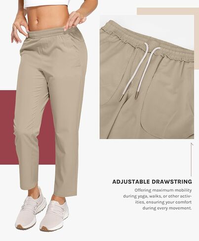 Womens Golf Pants Quick Dry Ultra Light Stretch Pockets Soft Workout Pants for Travel with Inside Drawstrings in Kuwait