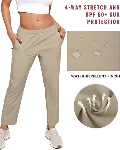 Womens Golf Pants Quick Dry Ultra Light Stretch Pockets Soft Workout Pants for Travel with Inside Drawstrings in Kuwait