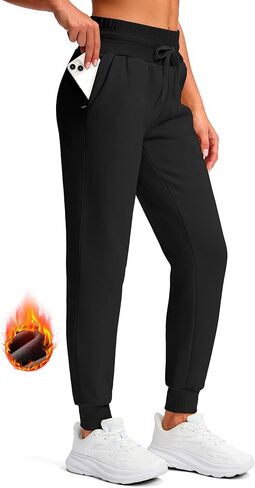 بنطلون رياضي نسائي من Viodia مبطن بالصوف للشتاء بخصر عالٍ من القطن الدافئ بنطال رياضي سميك مع جيوب in Kuwait