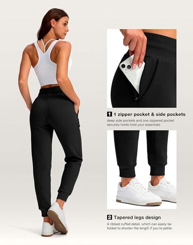 بنطلون رياضي نسائي من Viodia مبطن بالصوف للشتاء بخصر عالٍ من القطن الدافئ بنطال رياضي سميك مع جيوب in Kuwait