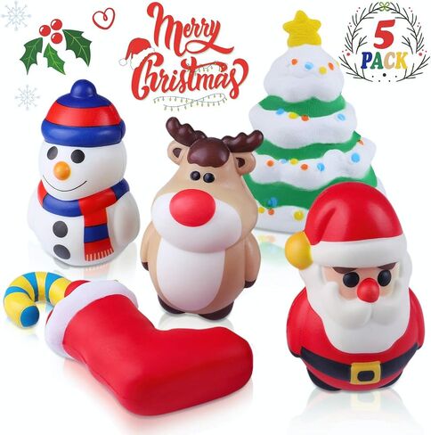 Christmas Squishy Toys Includes Santa, Christmas Tree, Reindeer,Stocking & Snowman Kawaii Slow Rising Squishy Toys 5 Pack in Saudi Arabia