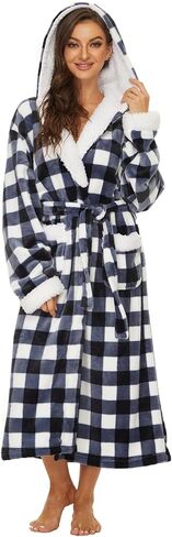 Devirld Women's Robes Winter Plush Bathrobe, Fuzzy Womens Fleece Bathrobes Lady Spa Long Soft Robe Hooded Bath Robe for Women in Kuwait