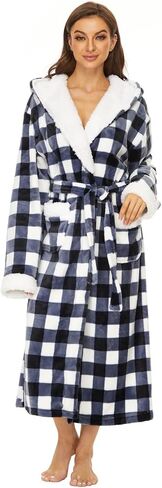 Devirld Women's Robes Winter Plush Bathrobe, Fuzzy Womens Fleece Bathrobes Lady Spa Long Soft Robe Hooded Bath Robe for Women in Kuwait