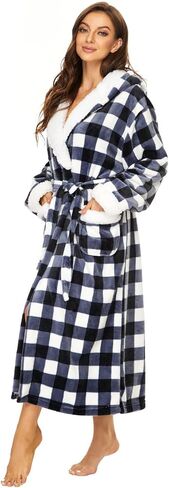 Devirld Women's Robes Winter Plush Bathrobe, Fuzzy Womens Fleece Bathrobes Lady Spa Long Soft Robe Hooded Bath Robe for Women in Kuwait